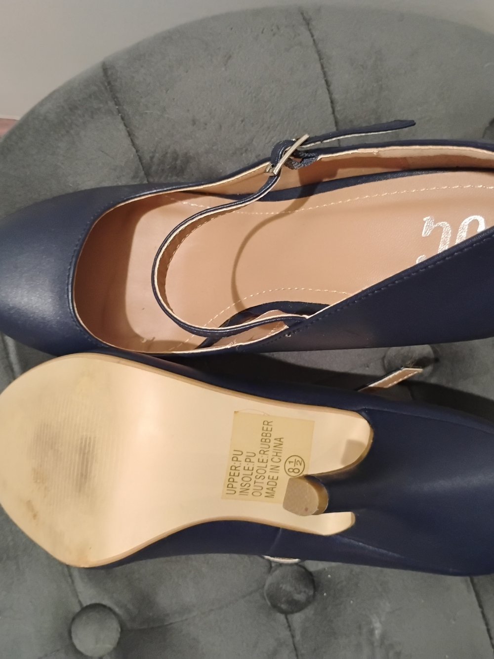 Navy Mary Jane High Heels with Ankle Strap - Women's Dress Pumps - Picture 2 of 2